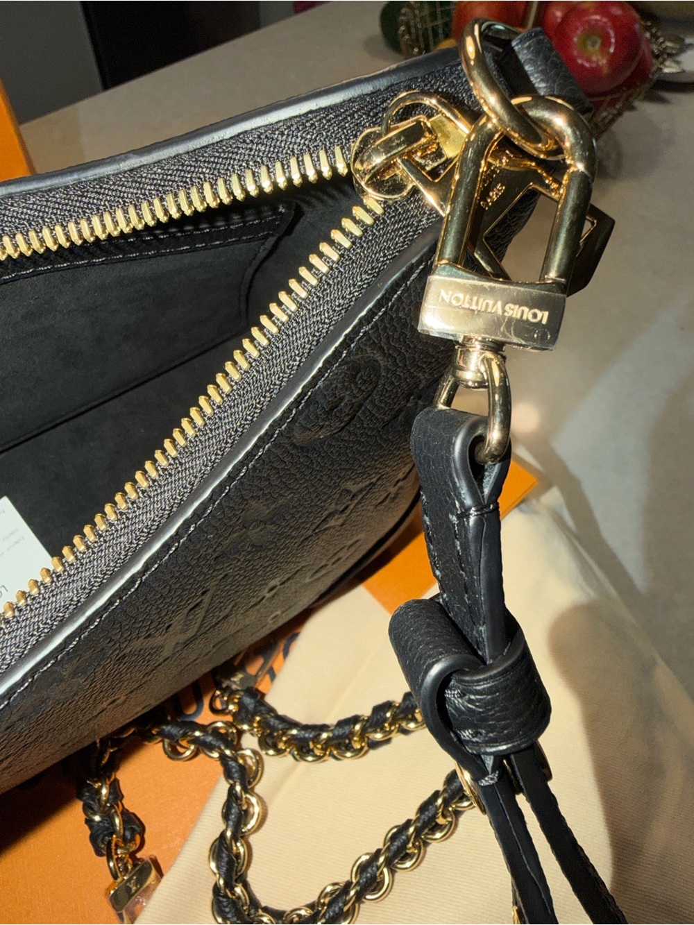 Louis Vuitton Black Embossed Monogram Shoulder Bag with Gold Hardware - Picture 3 of 6